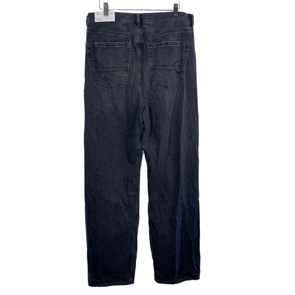 American Eagle High Rise Baggy Mom Jeans Women 14 Distressed Black Relaxed Denim - Picture 2 of 16